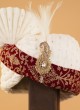 White And Maroon Groom Wear Rajwadi Safa